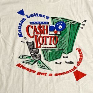 VTG Single Stitch T-Shirt Mens XL Kansas Lottery Pick 6 Cash Lotto Dead Stock